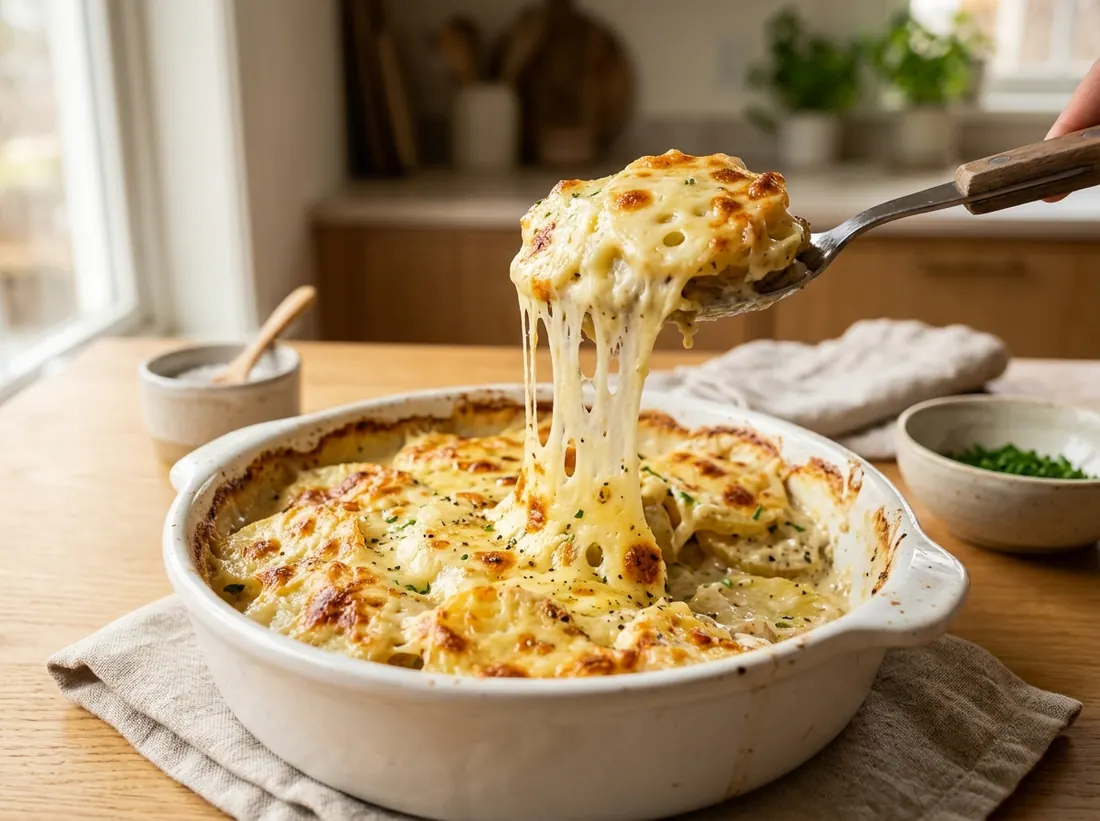 Запечённый картофель под золотистой сырной корочкой в белой форме